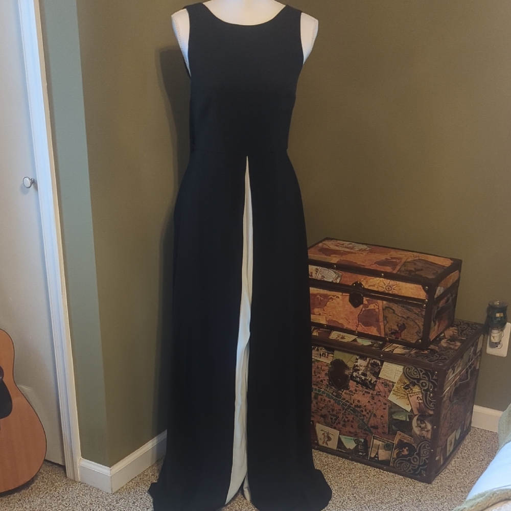 Adrianna Papell Black Jumpsuit with White Panels